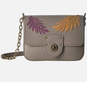 Ralph Lauren Millbrook Gray Leaves Chain Cow Leather Small Crossbody Bag Purse